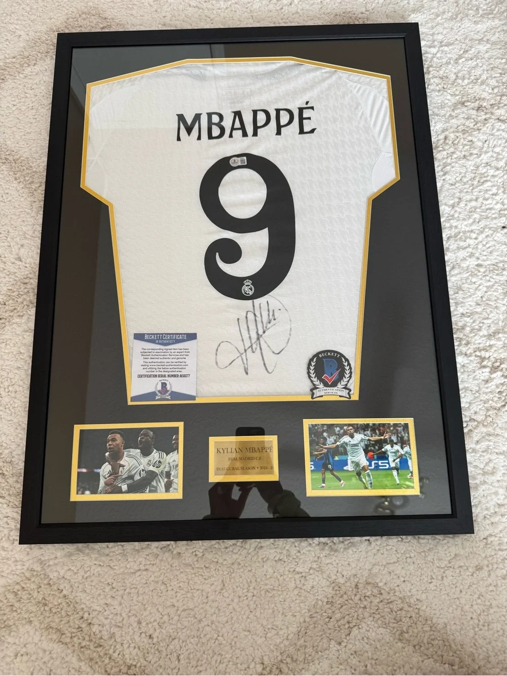 Kylian Mbappe SIGNED Real Madrid #9 Jersey Beckett COA DEBUT SEASON Framed